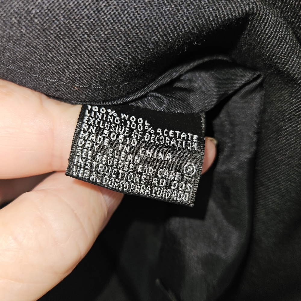 Vintage Albert Nipon 100% Wool Black Asymmetrical Blazer Jacket Braided Collar - Picture 7 of 8